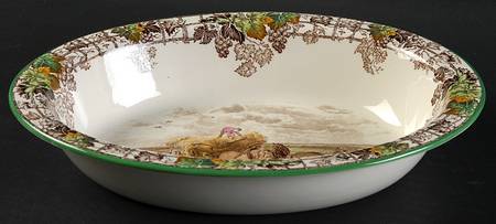 Byron Multicolor (Green Trim) 9" Oval Vegetable Bowl