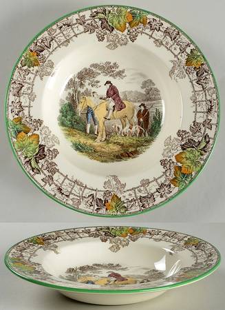 Byron Multicolor (Green Trim) Large Rim Soup Bowl