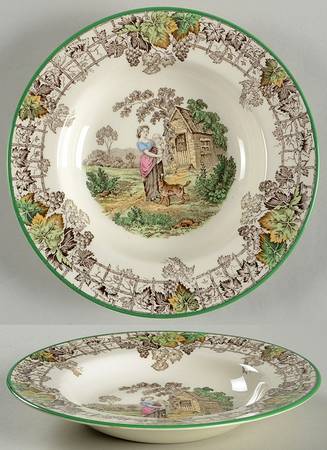 Byron Multicolor (Green Trim) Rim Soup Bowl
