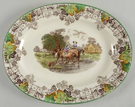Byron Multicolor (Green Trim) 13" Oval Serving Platter