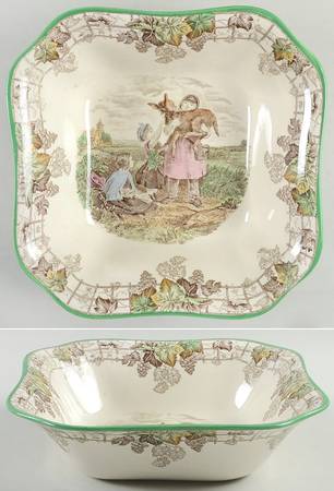 Byron Multicolor (Green Trim) 9" Square Vegetable Bowl