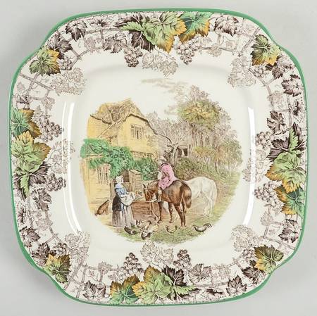 Byron Multicolor (Green Trim) Square Luncheon Plate