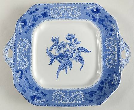Camilla Blue (Earthenware, Scalloped) Octagonal Handled Cake Plate