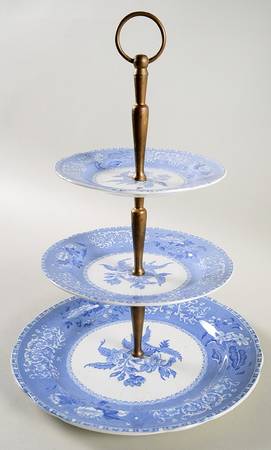 Camilla Blue (Earthenware, Scalloped) 3-Tiered Serving Tray (DP, SP, BB)