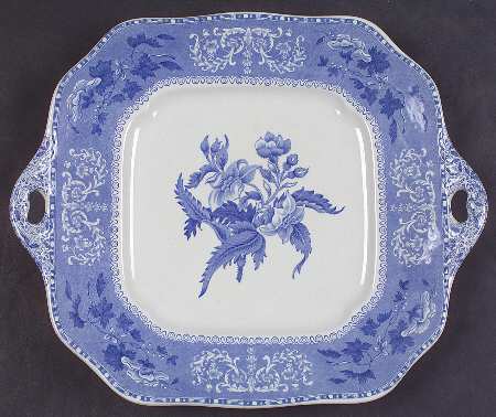 Camilla Blue (Earthenware, Scalloped) Square Handled Cake Plate