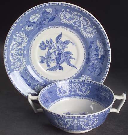 Camilla Blue (Earthenware, Scalloped) Footed Cream Soup Bowl & Saucer Set
