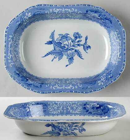 Camilla Blue (Earthenware, Scalloped) 9" Oval Vegetable Bowl