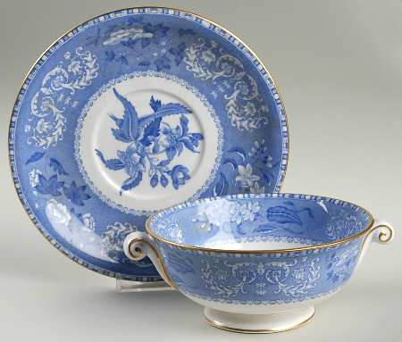 Camilla Blue (Bone, Smooth) Footed Cream Soup Bowl & Saucer Set