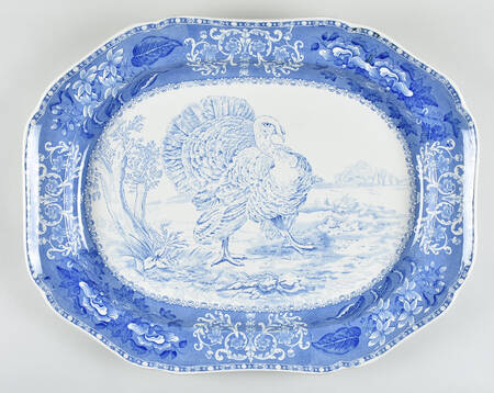Camilla Blue (Game Bird Center) 22" Oval Serving Platter