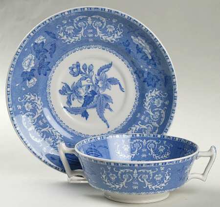 Camilla Blue (Smooth) Footed Cream Soup Bowl & Saucer Set