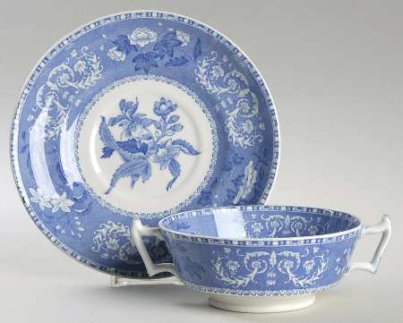 Camilla Blue (Smooth) Footed Cream Soup Bowl & Saucer Set