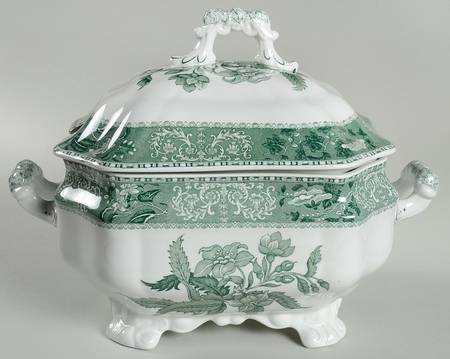 Green Camilla (Scallop, New Black Stamp) Tureen &  Lid