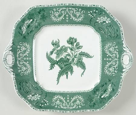 Green Camilla (Scallop, New Black Stamp) Square Handled Cake Plate