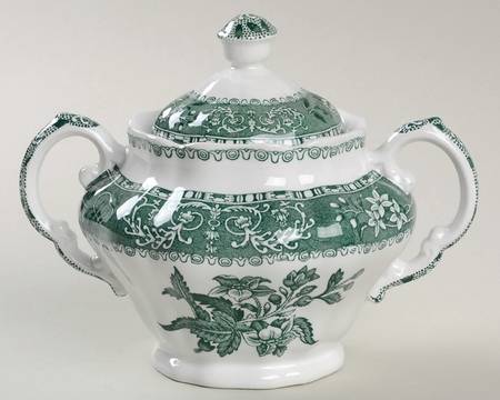 Green Camilla (Scallop, New Black Stamp) Sugar Bowl & Lid