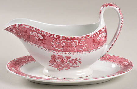 Camilla Red (Earthenware) Individual Gravy Boat & Plate