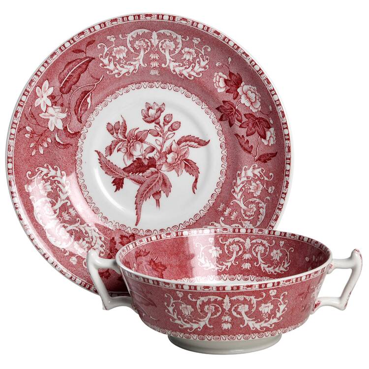 Camilla Red (Earthenware) Flat Cream Soup Bowl & Saucer Set