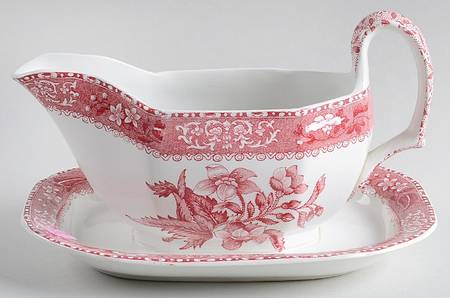 Camilla Red (Earthenware) Gravy Boat with Attached Underplate