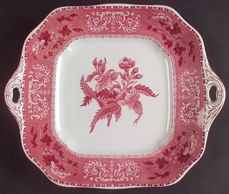 Camilla Red (Earthenware) Square Handled Cake Plate