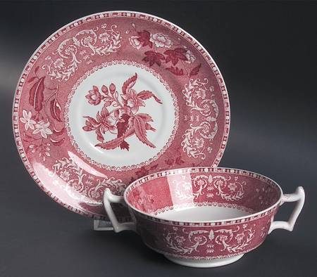 Camilla Red (Earthenware, Smooth) Footed Cream Soup Bowl & Saucer Set