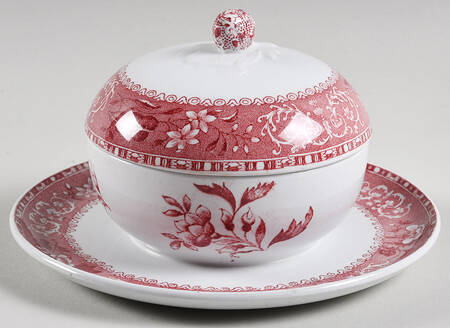 Camilla Red (Earthenware, Smooth) Mayonnaise with Attached Underplate & Lid