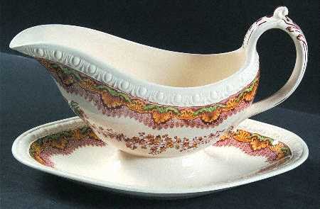 Chatsworth Brown Multicolor Gravy Boat with Attached Underplate