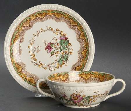 Chatsworth Brown Multicolor Flat Cream Soup Bowl & Saucer Set