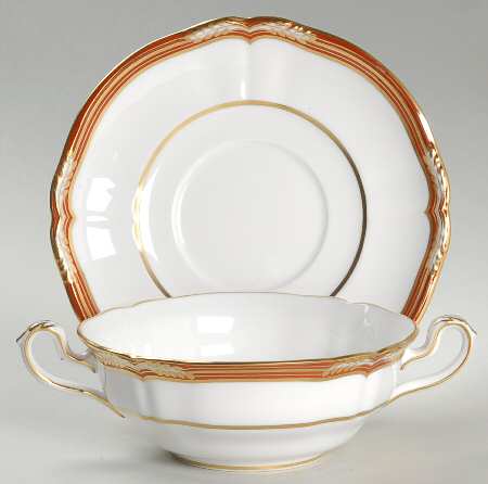 Chancellor Orange Flat Cream Soup Bowl & Saucer Set