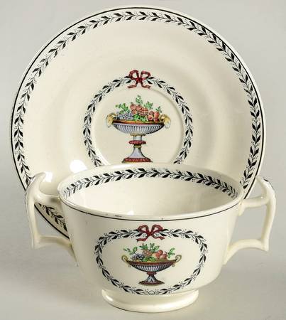Chaplet (Black Trim) Footed Bouillon Cup & Saucer