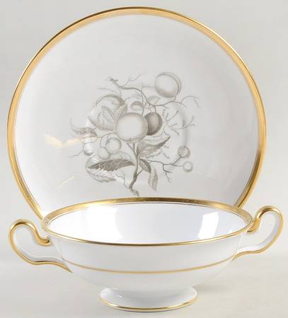 Chatham (Gold Trim) Footed Cream Soup Bowl & Saucer Set