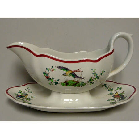Chelsea Bird Black Bird Gravy Boat with Attached Underplate