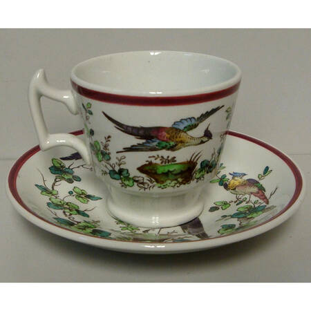 Chelsea Bird Black Bird Footed Demitasse Cup & Saucer Set