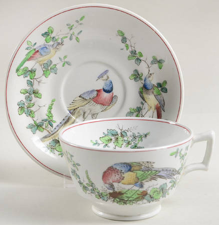 Chelsea Bird (Thin Red Line) Flat Cup & Saucer Set