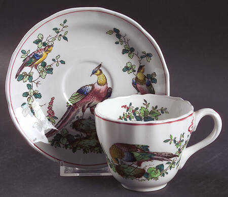 Chelsea Bird (Thin Red Line) Flat Cup & Saucer Set