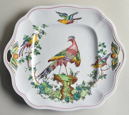 Chelsea Bird (Thin Red Line) Square Handled Cake Plate
