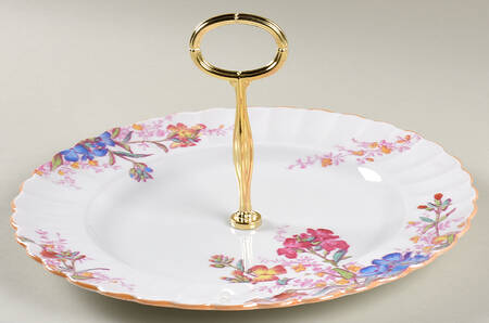 Chelsea Garden (Mustard Trim) Round Serving Plate with Center Handle (Dp) Hc