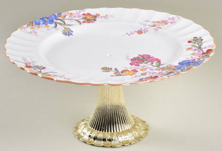 Chelsea Garden (Mustard Trim) Cake Stand with 4"-5" Metal Pedestal  Hc