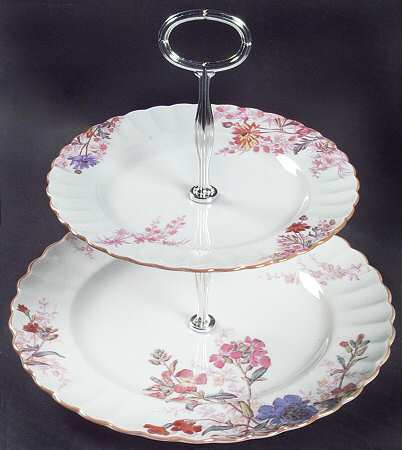 Chelsea Garden (Mustard Trim) 2 Tiered Serving Tray (Dinner & Salad Plate)
