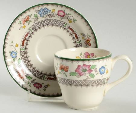 Chinese Rose Bone Footed Demitasse Cup & Saucer Set
