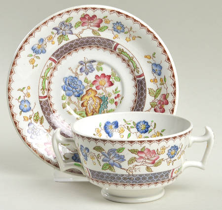Chinese Rose Footed Bouillon Cup & Saucer