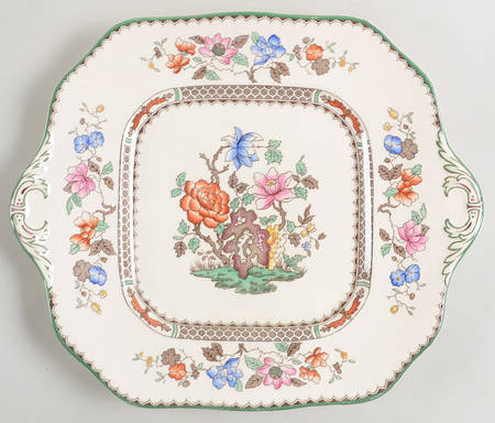 Chinese Rose Square Handled Cake Plate