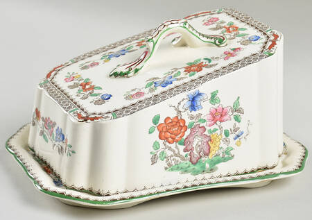 Chinese Rose Cheese Dish with Lid (Wedge)
