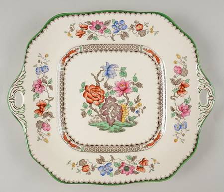 Chinese Rose Square Handled Cake Plate