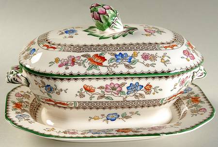 Chinese Rose Sauce Boat & Lid with Underplate