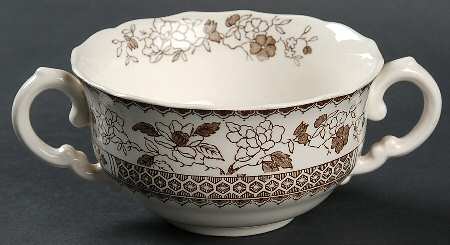 Chinese Rose Brown (Scalloped) Flat Cream Soup Bowl