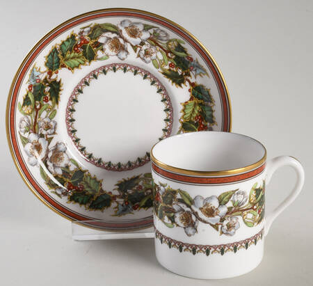 Christmas Rose Flat Demitasse Cup & Saucer Set
