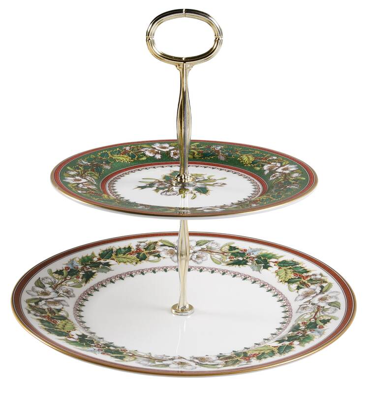 Christmas Rose 6 5/8"-10"  2 Tiered Serving Tray (Dp, Sp) HC