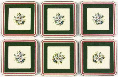 Christmas Rose Square Corkback Coaster - Set of 6