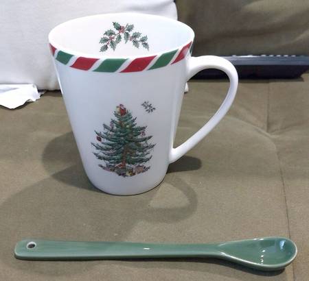 Christmas Tree Candy Cane Mug with Green Spoon