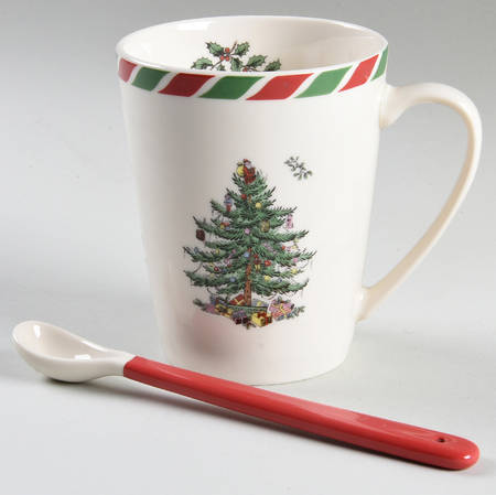 Christmas Tree Candy Cane Mug w/Red & White Spoon