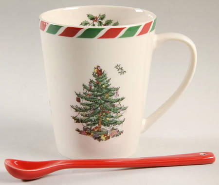 Christmas Tree Candy Cane Mug with Red Spoon